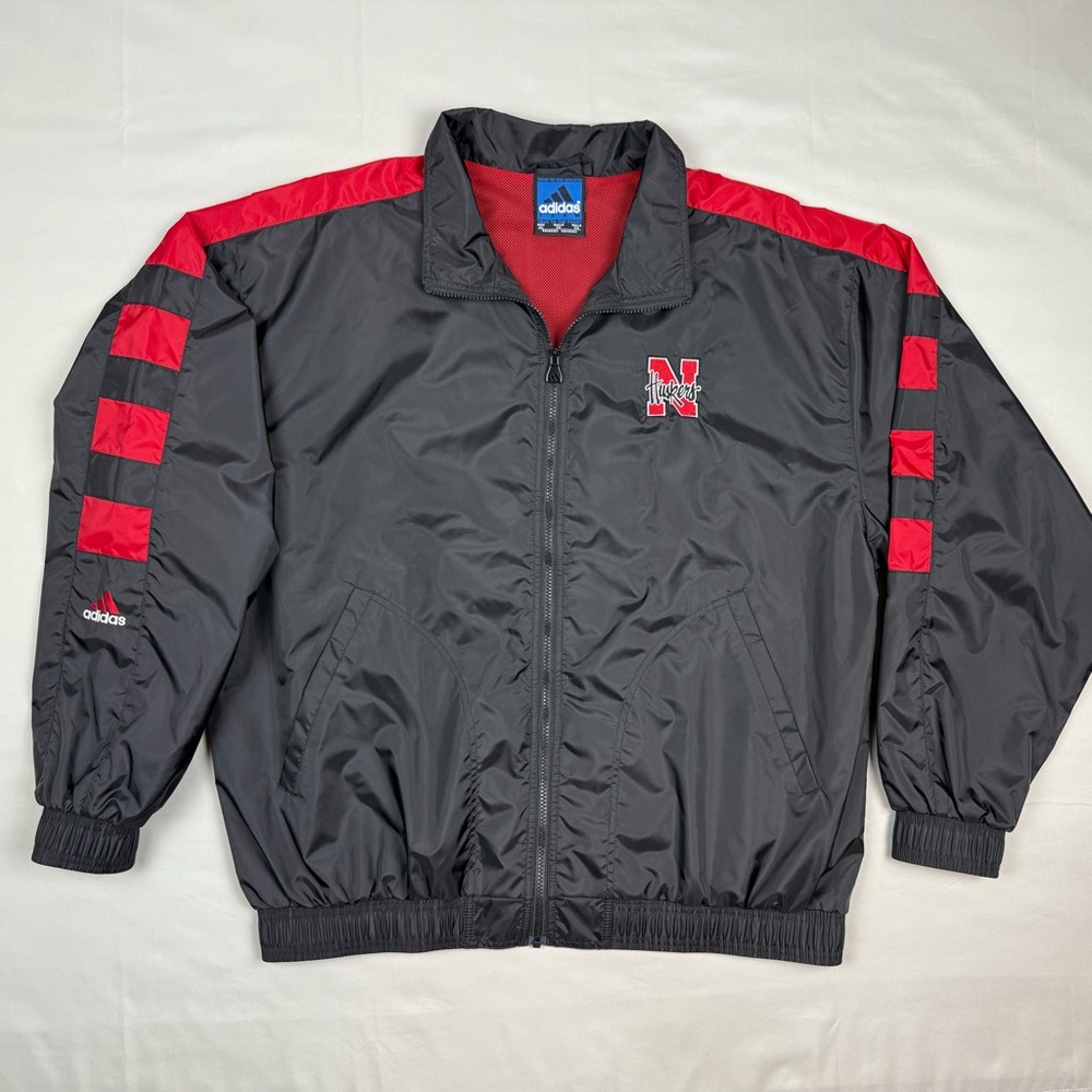 Vtg Adidas Nebraska Cornhuskers Mens Windbreaker Jacket XL Y2K Full Zip EUC A6